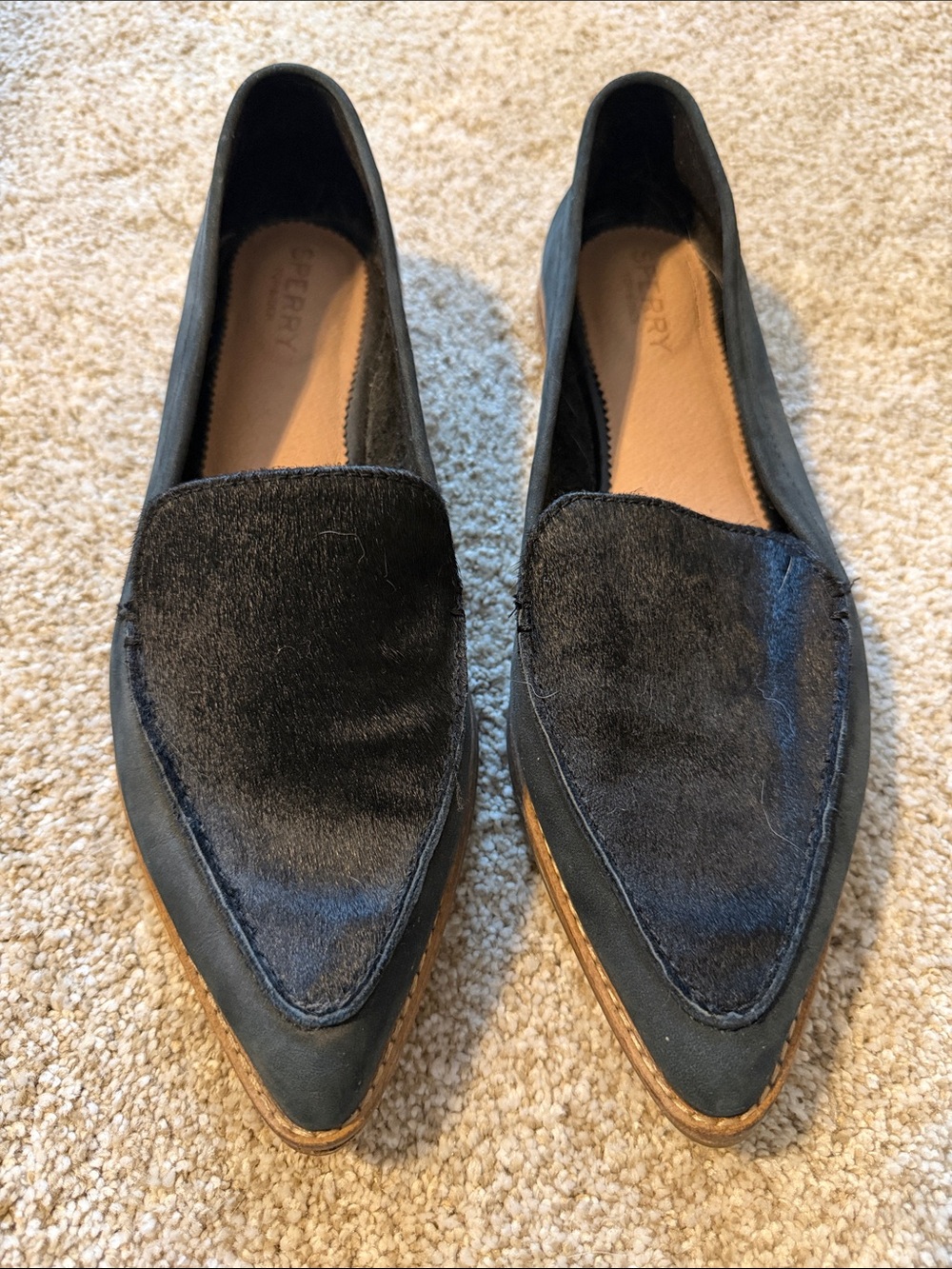 Sperry Black Pointed Faux-Hair Slip-On Loafers